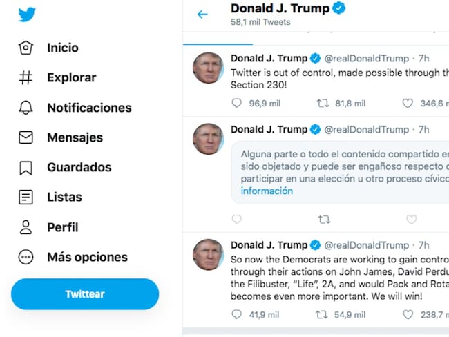 38% del contenido escrito por Trump en Twitter fue catalogado como engañoso