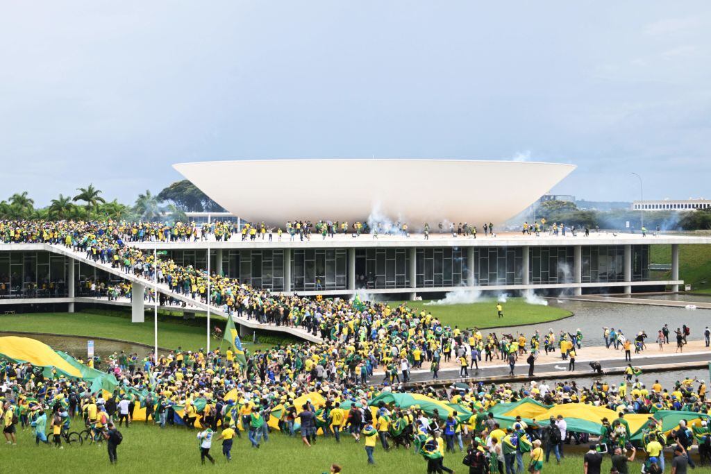 Supporters of Brazilian former President Jair Bolsonaro hold a demonstration at the Esplanada dos Ministerios in Brasilia  via Getty Images