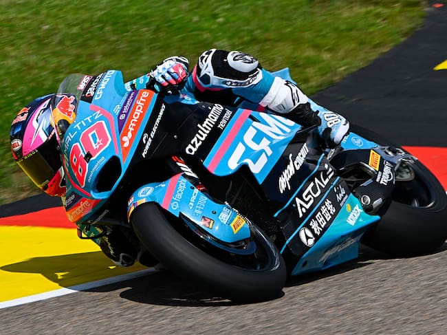HOHENSTEIN-ERNSTTHAL, GERMANY - JULY 10: David Alonso of Colombia rides the CFMOTO Inde Aspar Team Moto2 bike (80) on track during Moto2 Practice at Sachsenring Circuit on July 10, 2026 in Hohenstein-Ernstthal, Germany. (Photo by Gold & Goose Photography/Getty Images)
