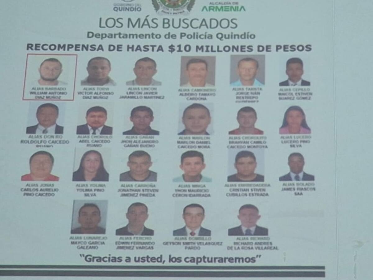 Alias Pedro Machete encabeza el cartel de los delincuentes más buscados del Quindío