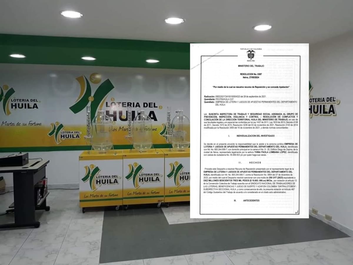 Mintrabajo confirma sanción y multa contra la Lotería del Huila