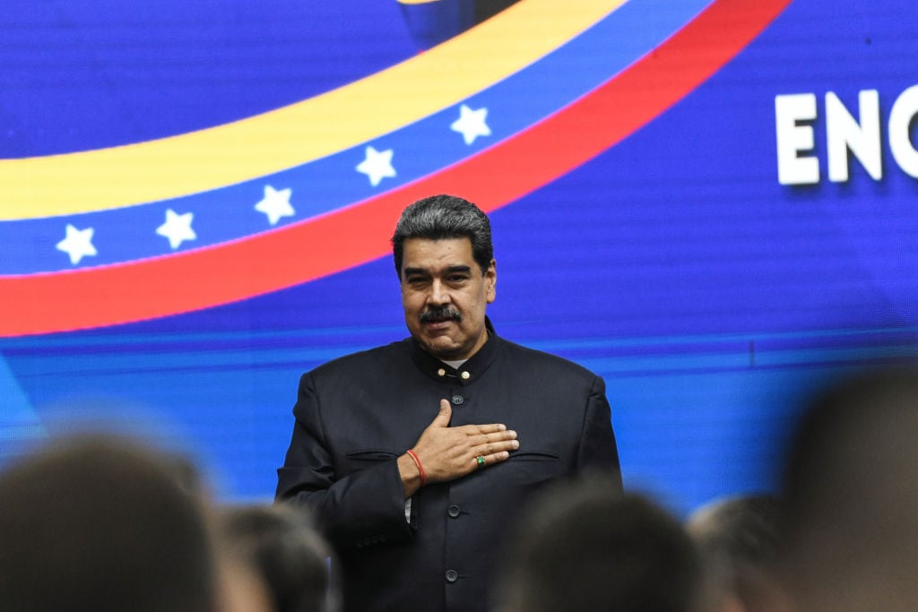 CARACAS, VENEZUELA - JANUARY 24: President of Venezuela Nicolas Maduro gestures during a meeting with Turkish Minister of Commerce Mehmet Mus (not in frame) the day after the announcement that he will not attend the VII Summit of the Community of Latin American and Caribbean States (CELAC) in Buenos Aires at Miraflores Palace on January 24, 2023 in Caracas, Venezuela. The Ministry of Foreign affairs had informed that Maduro will not participate in the meeting due to security reasons and denounced a plan of the "neo-fascist right" against the Venezuelan ruler. (Photo by Carlos Becerra/Getty Images)