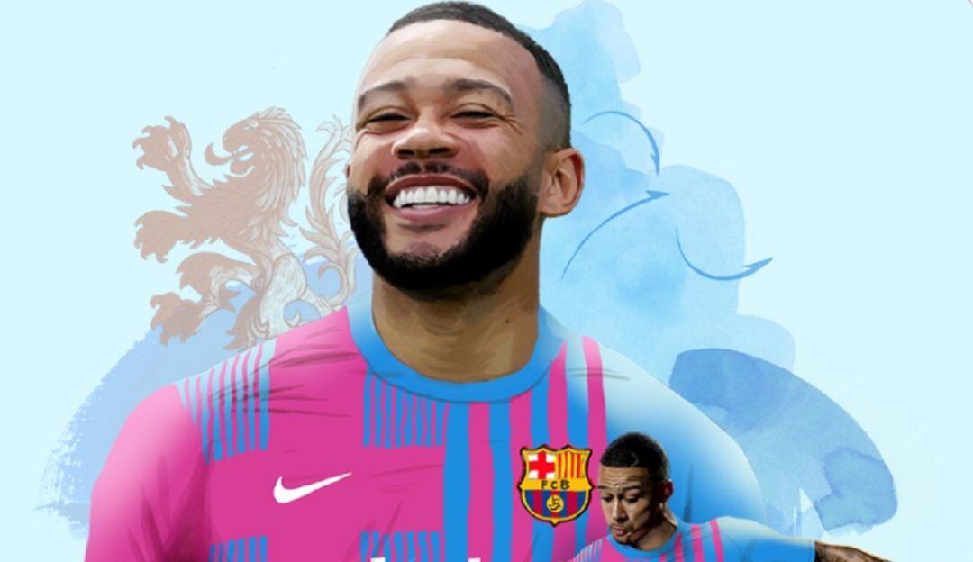 La ilustración con la que Barcelona presentó a Memphis Depay.