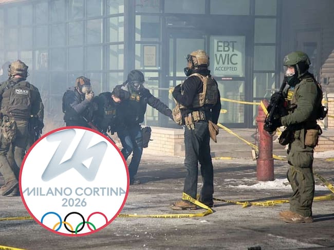 Agentes de ICE. Logo oficial de los Juegos Olímpicos de Invierno 2026. Foto: Arthur Maiorella/Anadolu via Getty Images