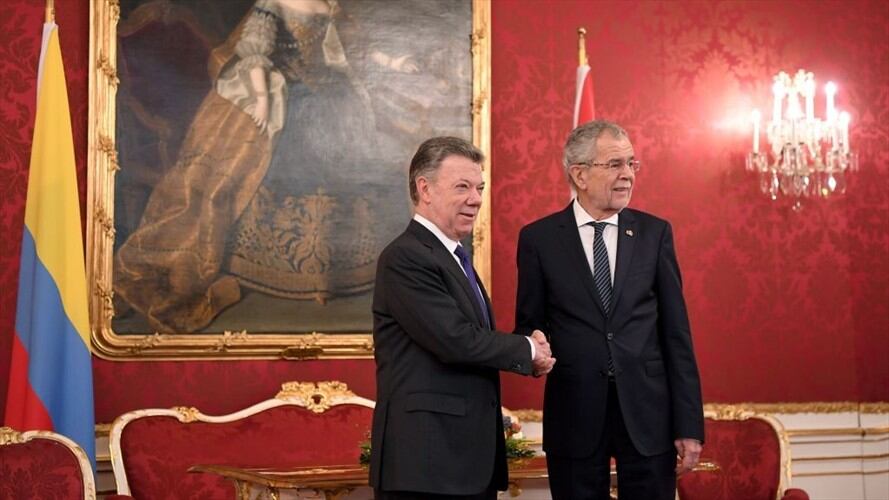 Juan Manuel Santos se reunió con Alexander Van Der Bellen, presidente de Austria, en el marco del ingreso de Colombia a la Organización para la Cooperación y el Desarrollo Económico (OCDE). Foto: Getty Images
