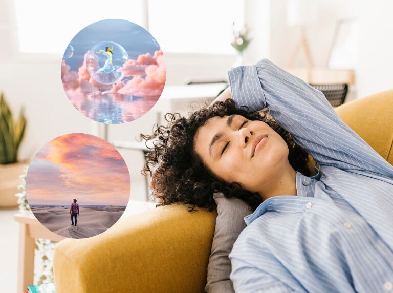 Mujer durmiendo en el sofá de su casa / imágenes de sueños (Getty Images)