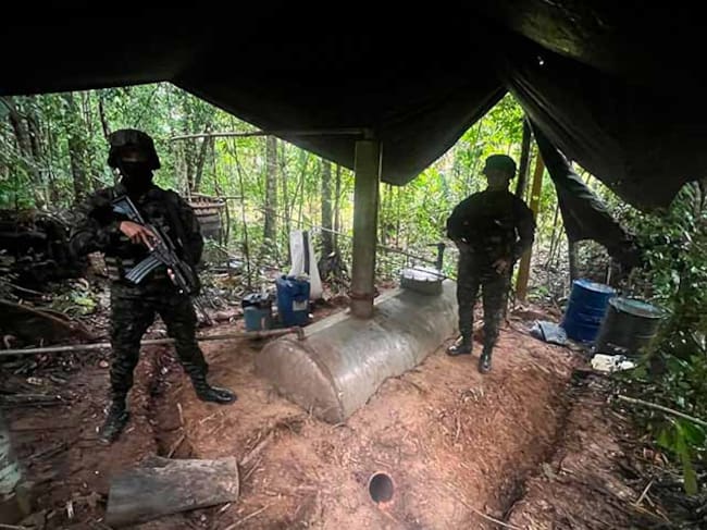 Ejército destruyó un laboratorio de clorhidrato de cocaína perteneciente a disidencias de ‘Calarcá’.(Foto: cortesia Ejército Nacional)