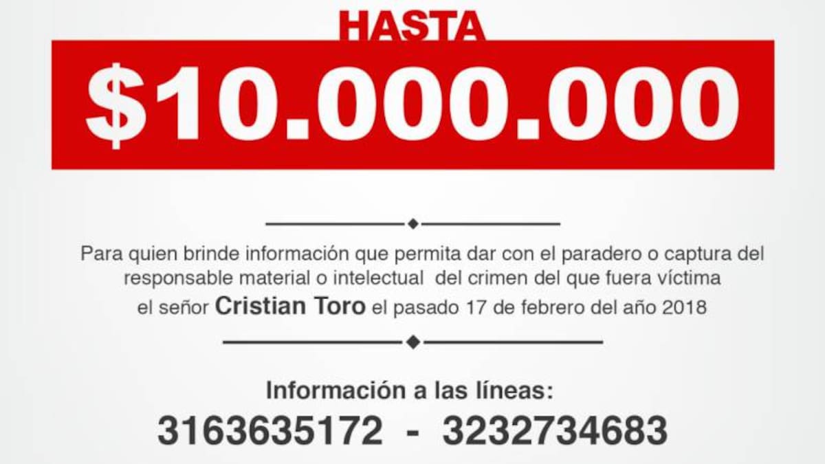 10 millones de recompensa por información sobre homicidio de Cristian Toro en Quimbaya