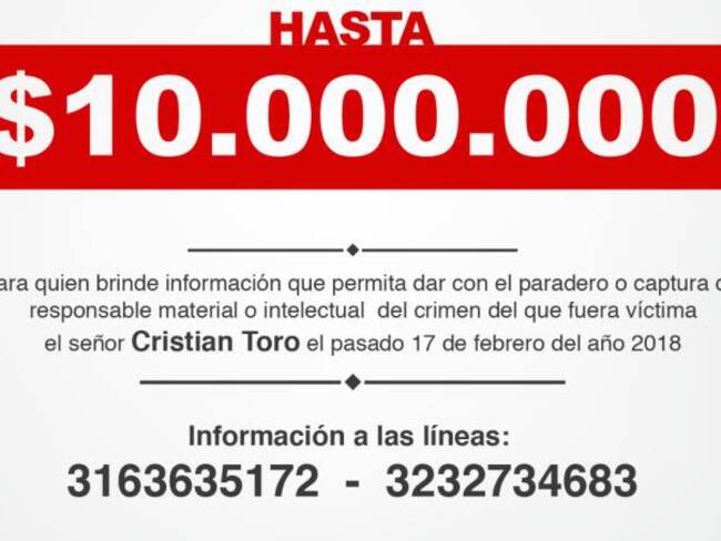 10 millones de recompensa por información sobre homicidio de Cristian Toro en Quimbaya
