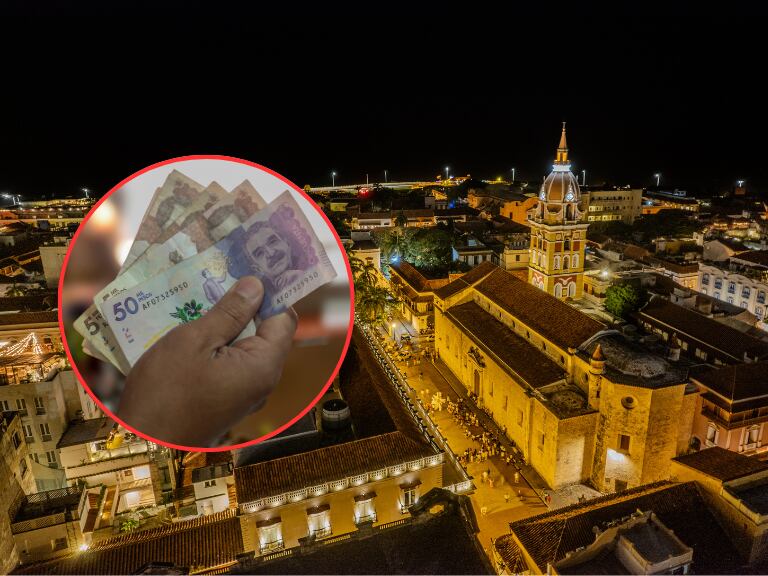 Panorámica de Cartagena de noche / Persona contando dinero en efectivo (Getty Images)