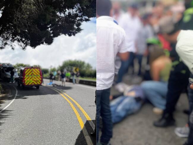 Ciclista fallecido en la vía Manizales - Mariquita (foto izquierda) y peatón atropellado en Neira (foto derecha). Fotos suministradas.