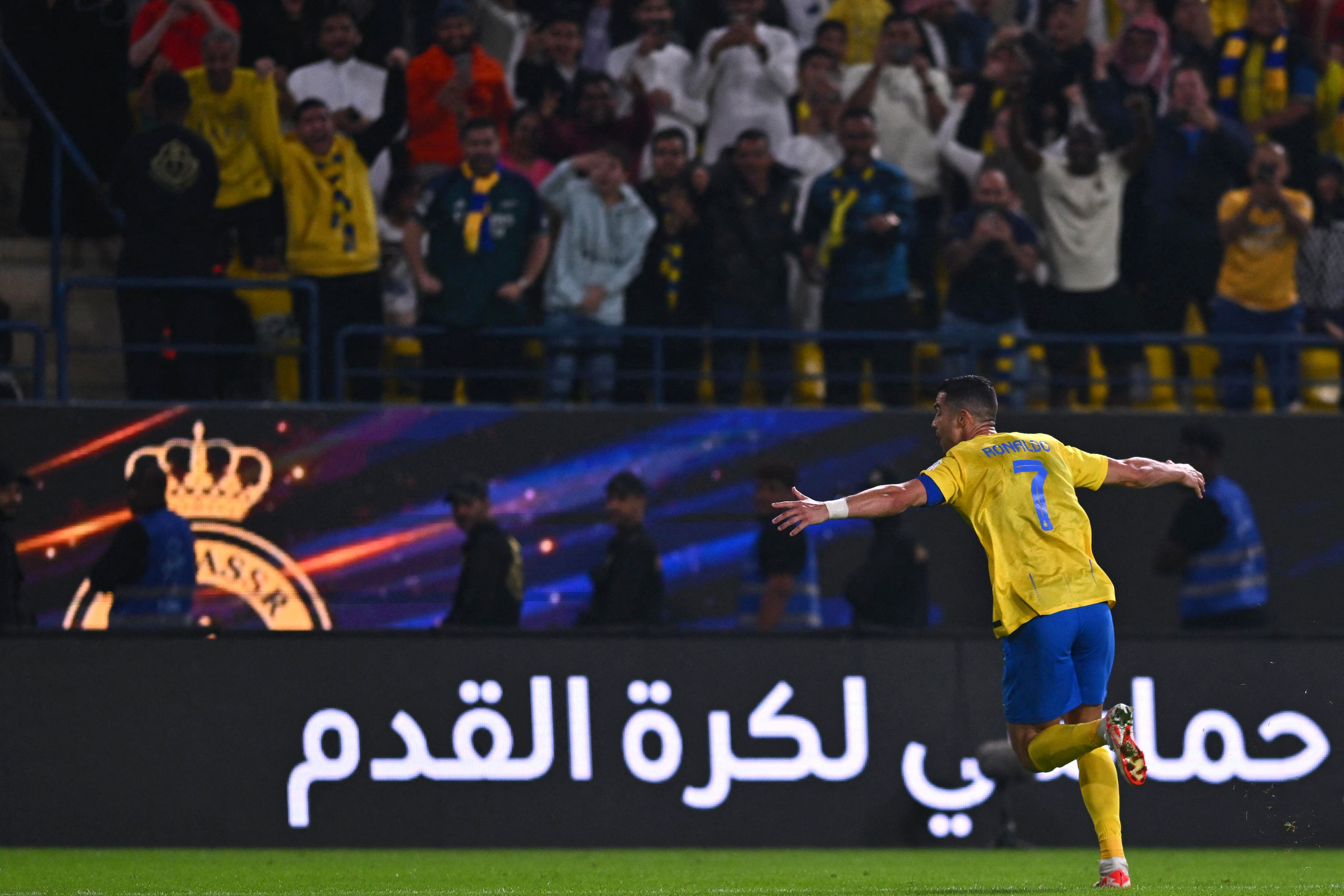 Cristiano Ronaldo festeja uno de sus dos goles con el Al-Nassr (Photo by -/AFP via Getty Images)