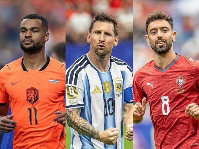 Cody Gakpo, Lionel Messi y Bruo Fernandes / Getty Images