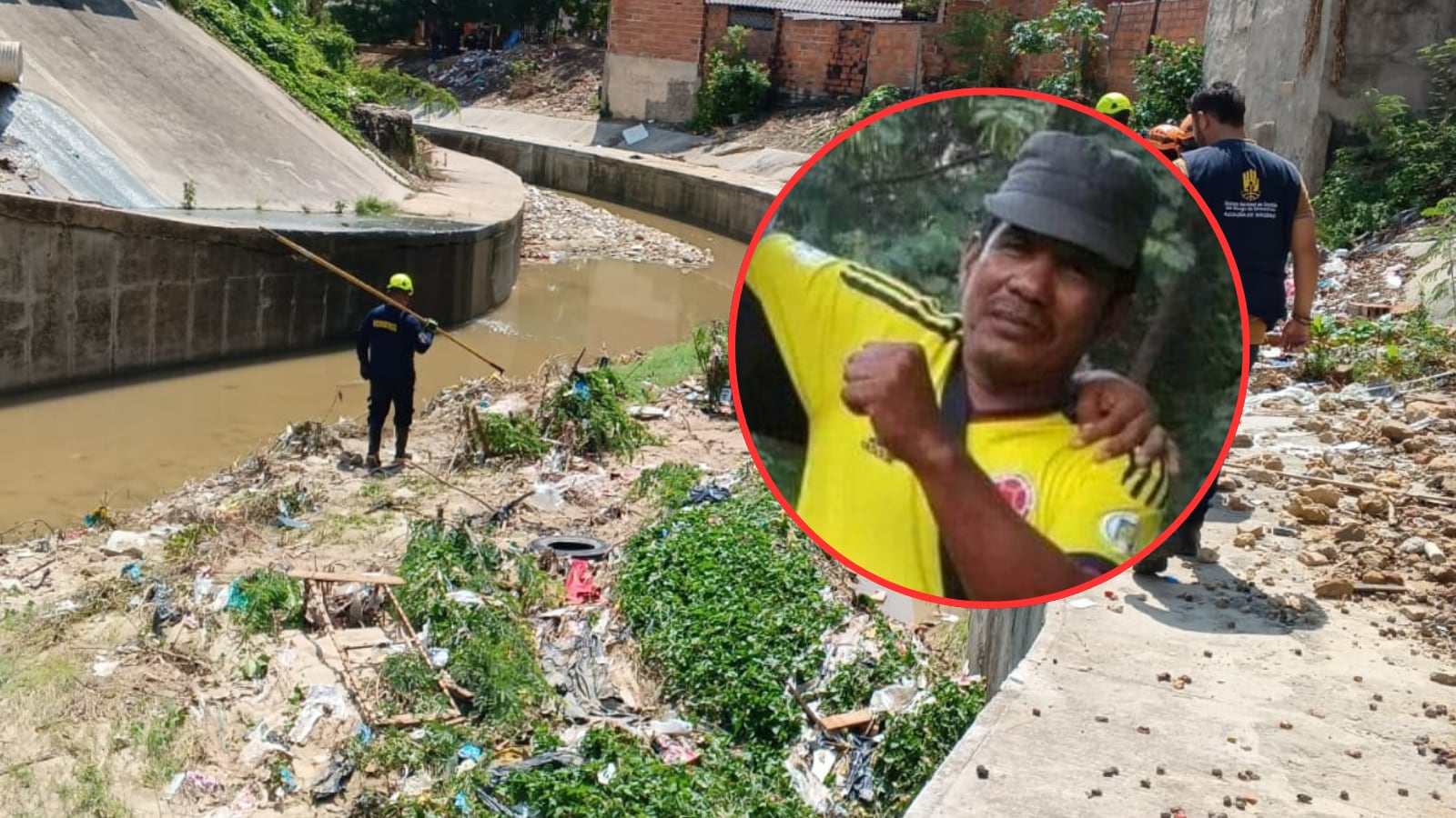 Labores de búsqueda de adulto arrastrado por el arroyo El Salao' en Soledad, Atlántico./ Foto: Bomberos de Soledad y cortesía de redes (foto pequeña)