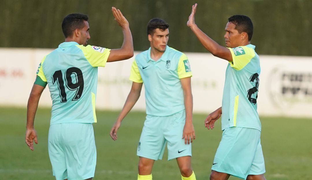 Carlos Bacca celebra su primer gol con la camiseta del Granada.