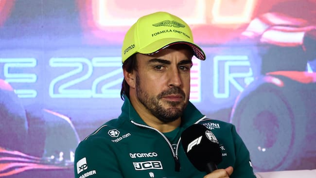 Fernando Alonso of Aston Martin Aramco during press conference ahead of the Formula 1 Las Vegas Grand Prix at Las Vegas Strip Circuit in Las Vegas, United States on November 15, 2023. (Photo by Jakub Porzycki/NurPhoto via Getty Images)