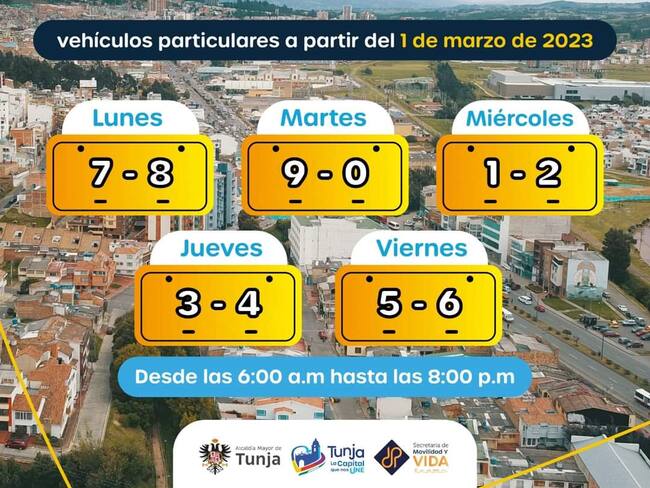 Pico y placa Tunja desde el 01 de marzo de 2023 / Foto: Alcaldía Tunja