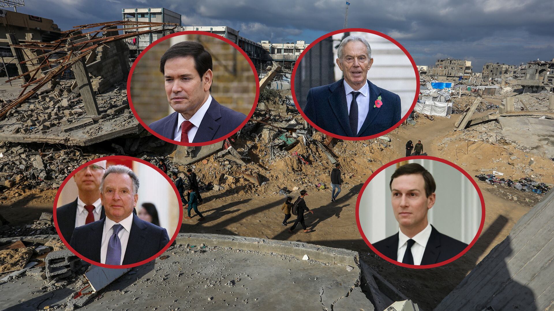 Tony Blair, Marco Rubio, Steve Witkoff y Jared Kushner formarán la Junta Ejecutiva de Gaza. Foto: Getty Images y AFP