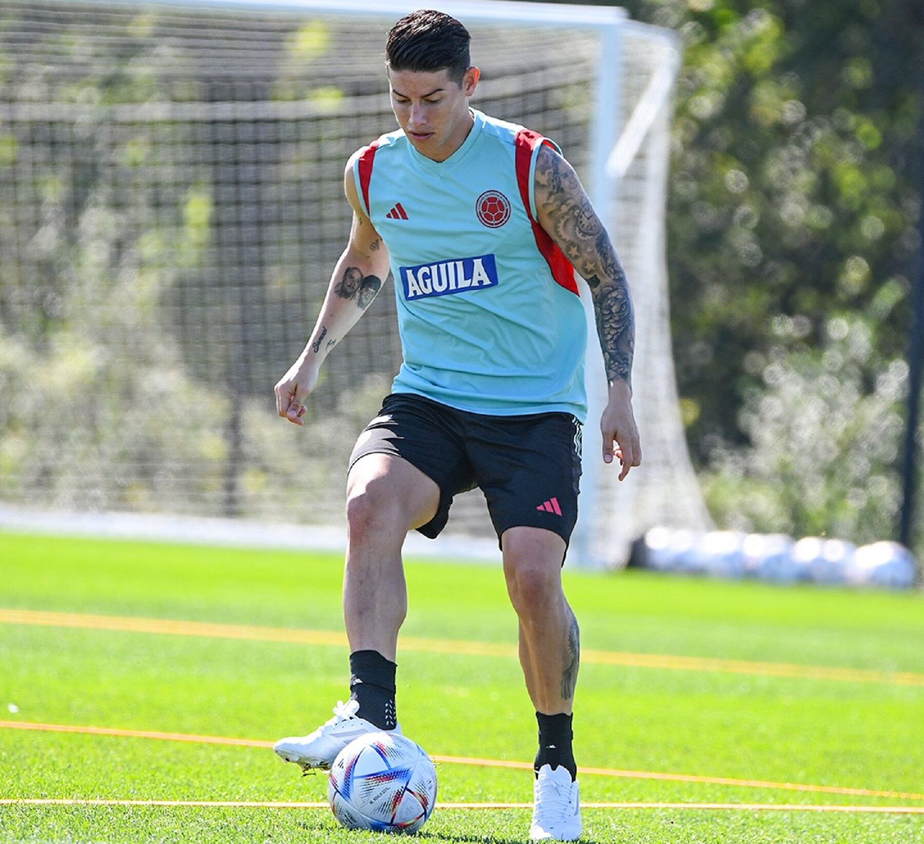 James Rodríguez en entrenamiento con la Selección Colombia. Foto: FCF