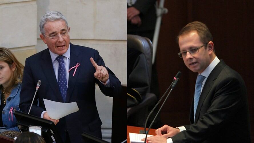 Álvaro Uribe Vélez, senador del Centro Democrático y Andrés Felipe Arias, ex ministro de Agricultura. Foto: Colprensa
