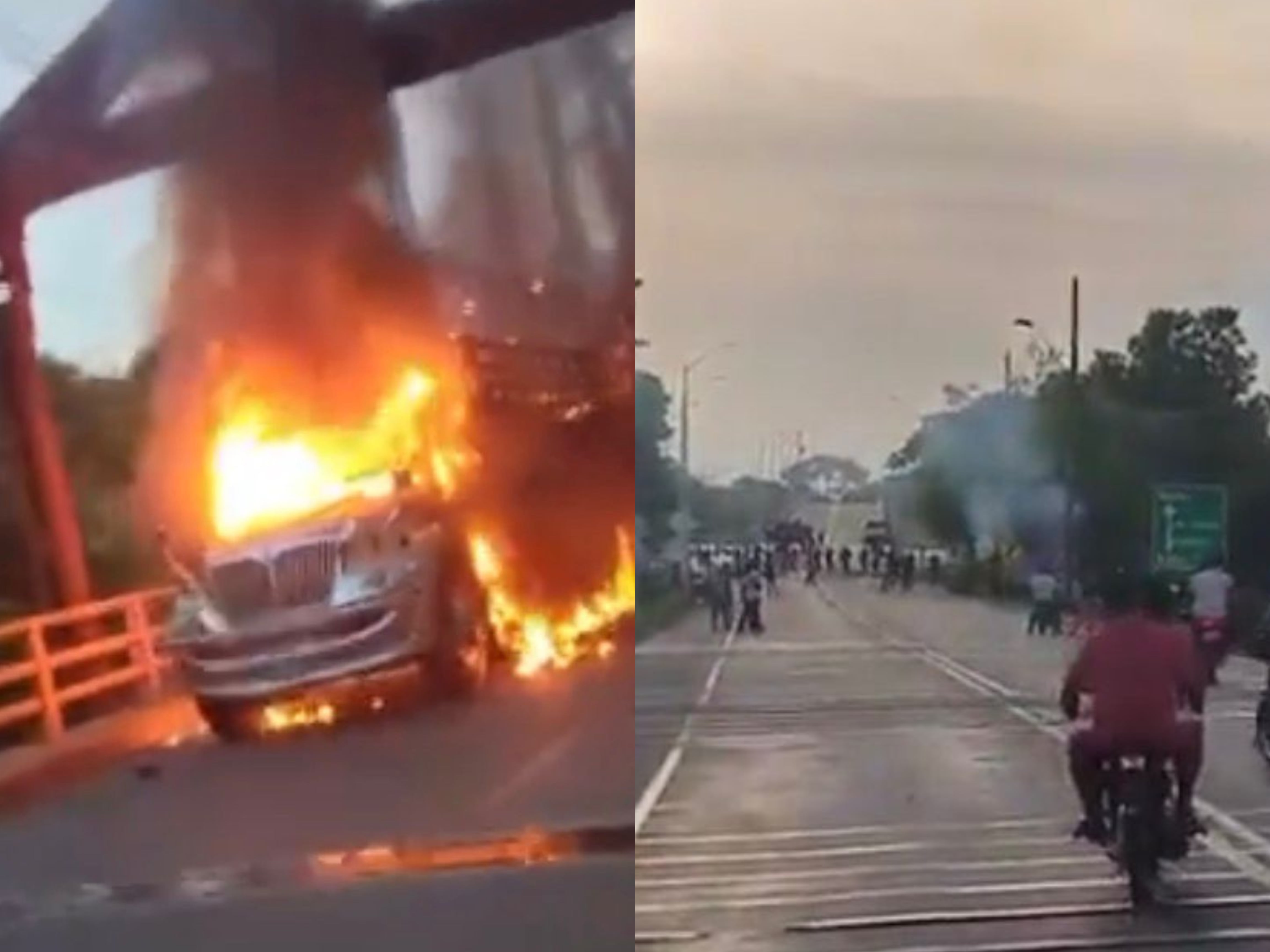 Dos camiones fueron quemados en medio del paro minero en Caucasia.
