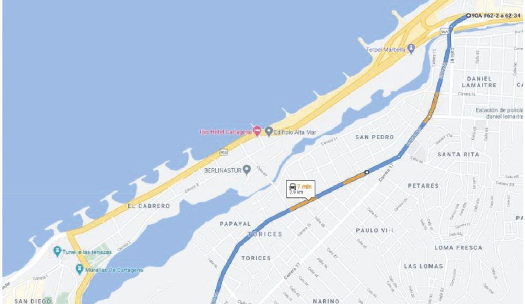 Su recorrido será en la calzada occidental de la Avenida Santander, entre calle 41, Las Tenazas – Puente de retorno del túnel de Crespo.