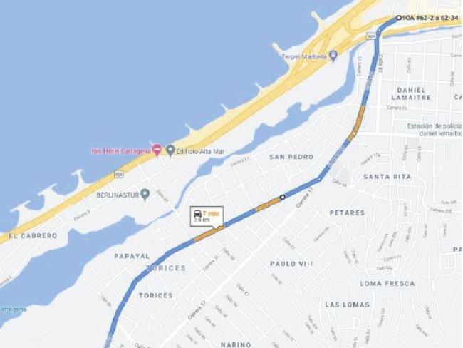 Su recorrido será en la calzada occidental de la Avenida Santander, entre calle 41, Las Tenazas – Puente de retorno del túnel de Crespo.