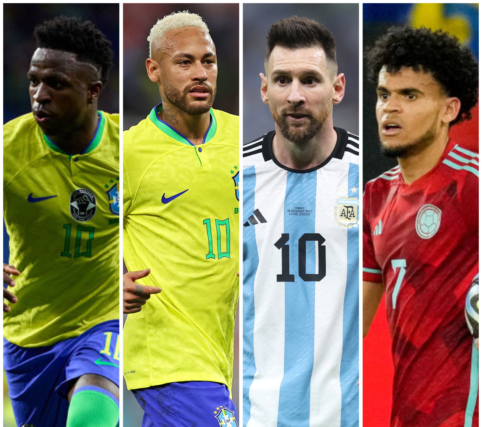 Vinicius Junior, Neymar, Lionel Messi y Luis Díaz / Getty Images