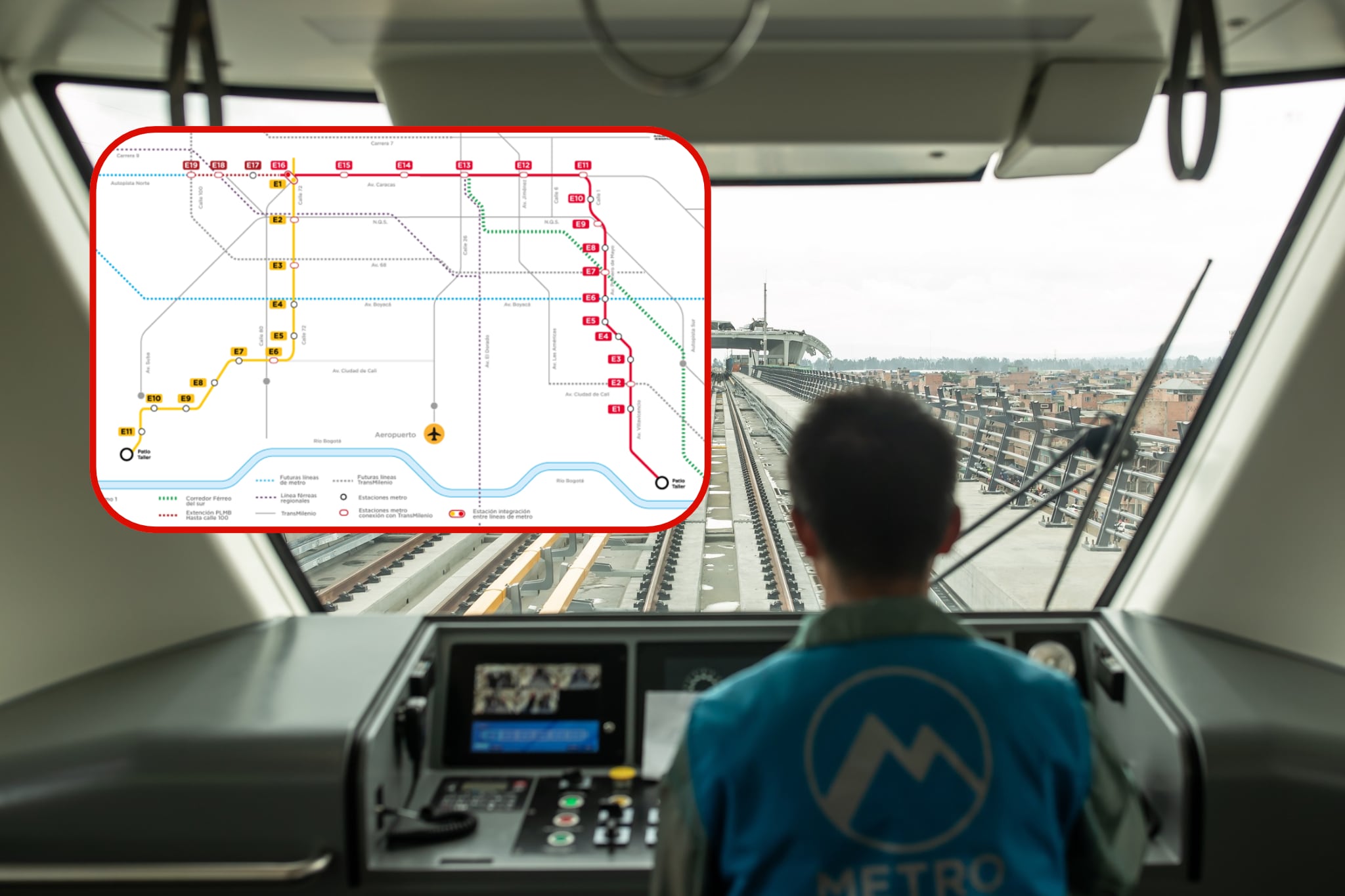 Imagen de fondo tomada de Getty Imagenes (Crédito: Anadolu / Colaborador) // Mapa tomado de la Empresa Metro de Bogotá