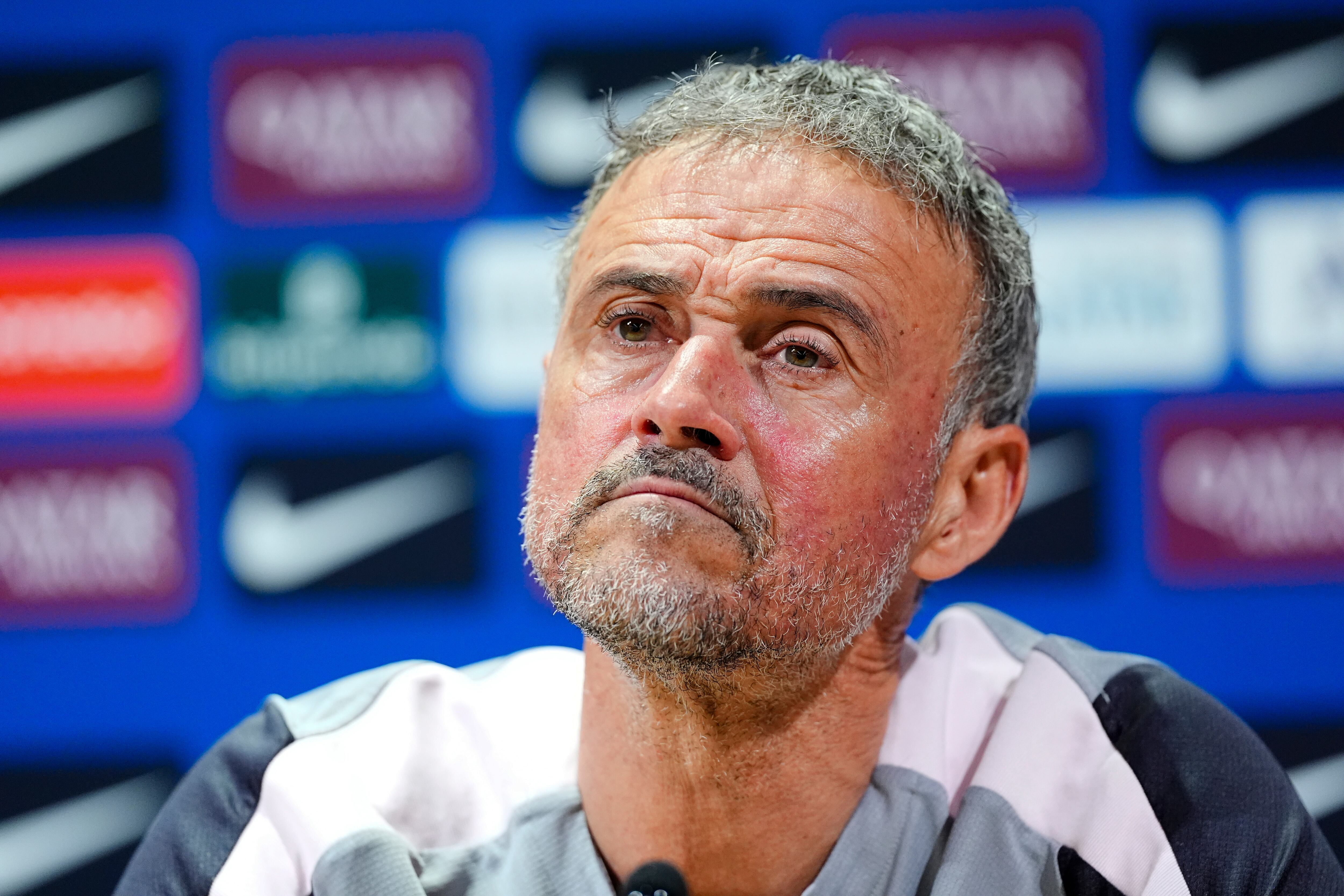 POISSY, FRANCE - MAY 1: Luis Enrique, Coach of the Paris Saint-Germain FC answers questions during a Press Conference at the PSG Campus on May 1, 2026 in Poissy, France. (Photo by Glenn Gervot - PSG / PSG via Getty Images)