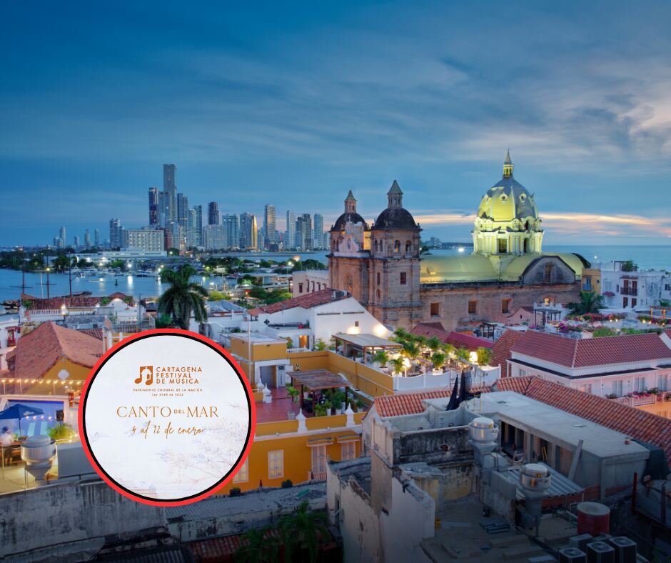 Panorámica de Cartagena y logo Festival de Música de Cartagena (Getty Images)