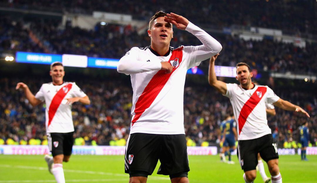 Juan Fernando Quintero en la celebración del gol a Boca Juniors en la Copa Libertadores.