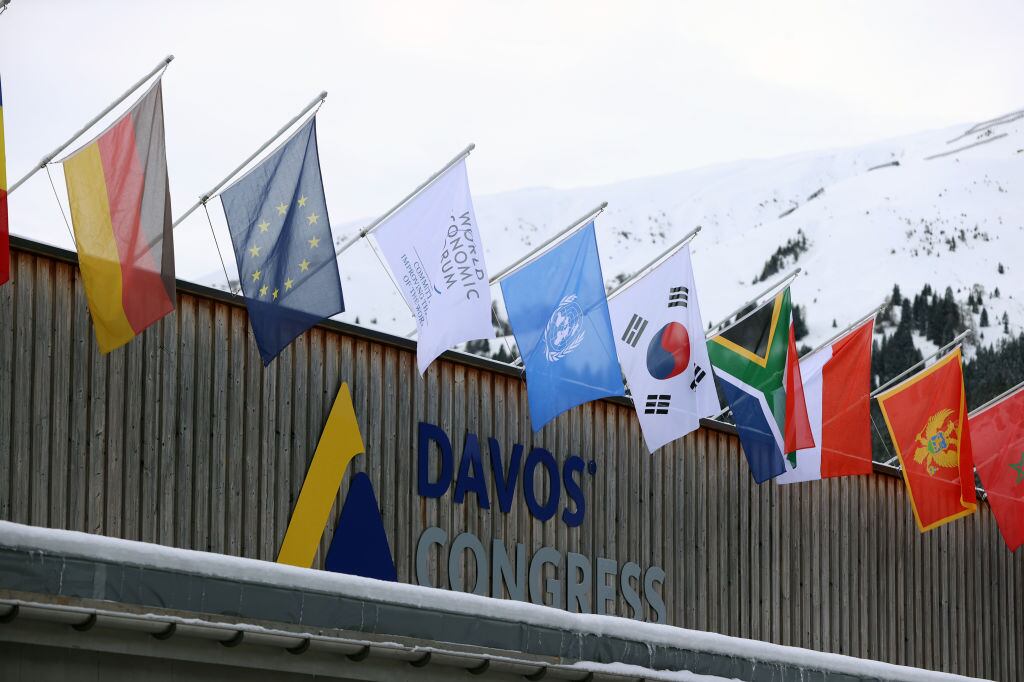 DAVOS, SWITZERLAND - JANUARY 16: A view of country flags as 53rd World Economic Forum (WEF), also known as Davos Summit starts in Davos, Switzerland on January 16, 2023. More than 2,700 leaders from 130 countries will attend this year's summit that will last until January 20. (Photo by Dursun Aydemir/Anadolu Agency via Getty Images)
