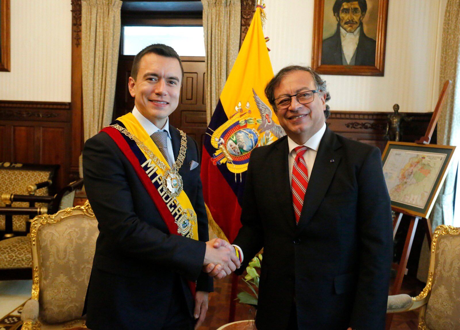 Primera reunión entre el Presidente Gustavo Petro y el Presidente de Ecaudor, Daniel Noboa. Tomado de Twitter Presidencia Ecuador