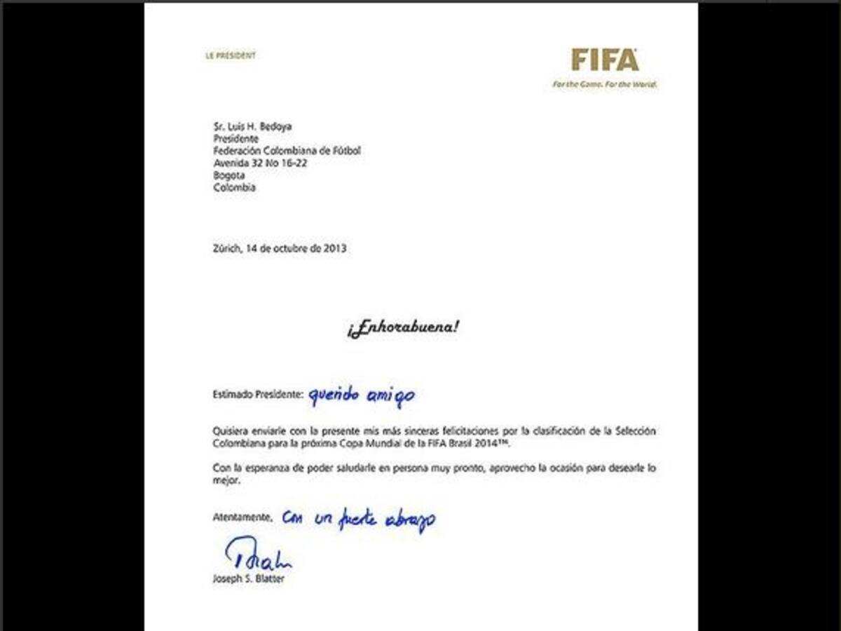 FIFA felicita a Colombia por la clasificación al Mundial