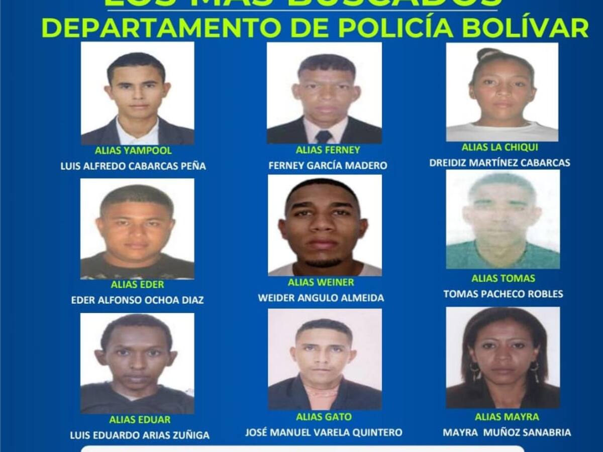 Nueve presuntos delincuentes integran cartel de los más buscados en Bolívar