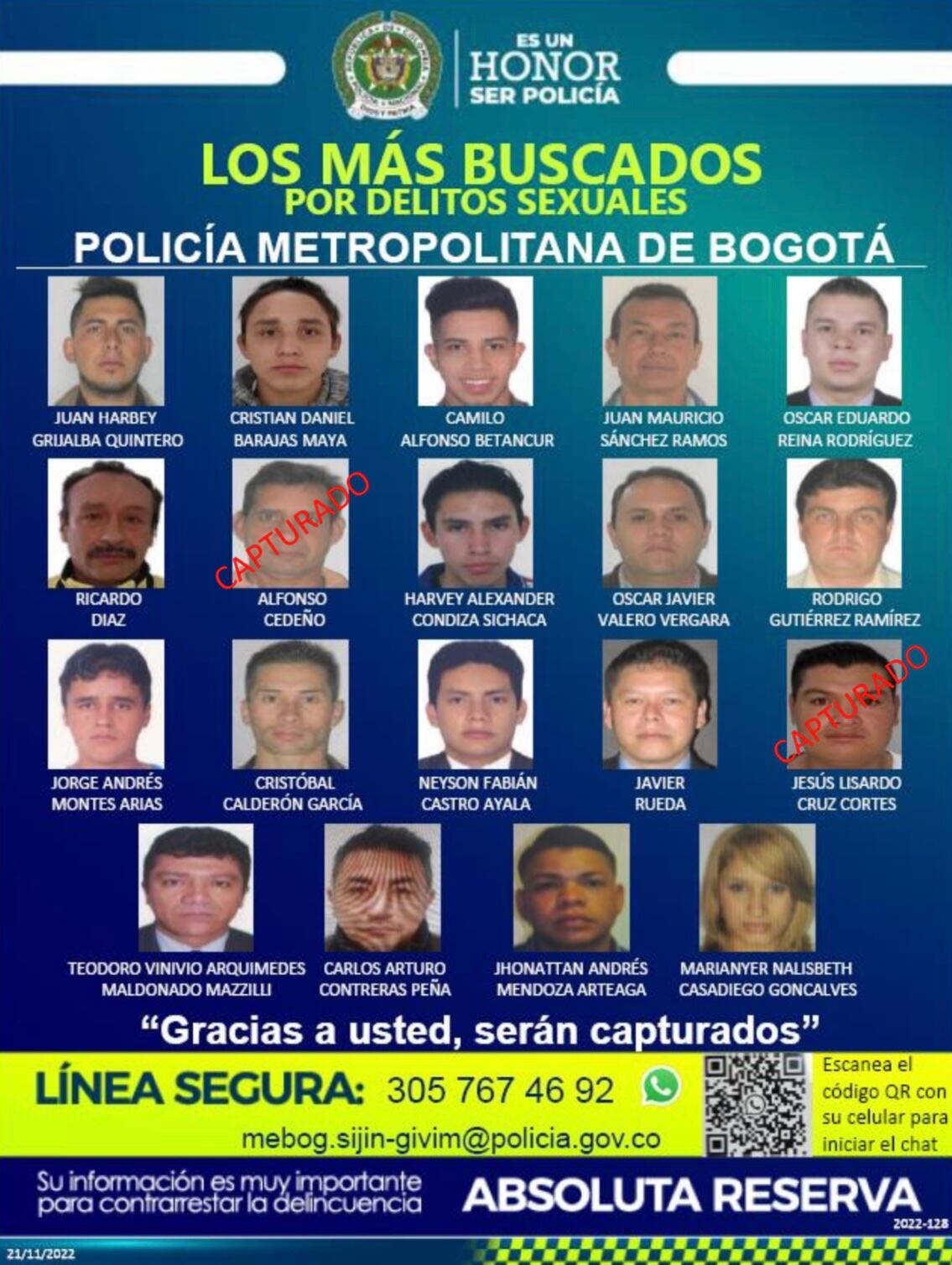 Los 19 más buscados por delitos sexuales en Bogotá.