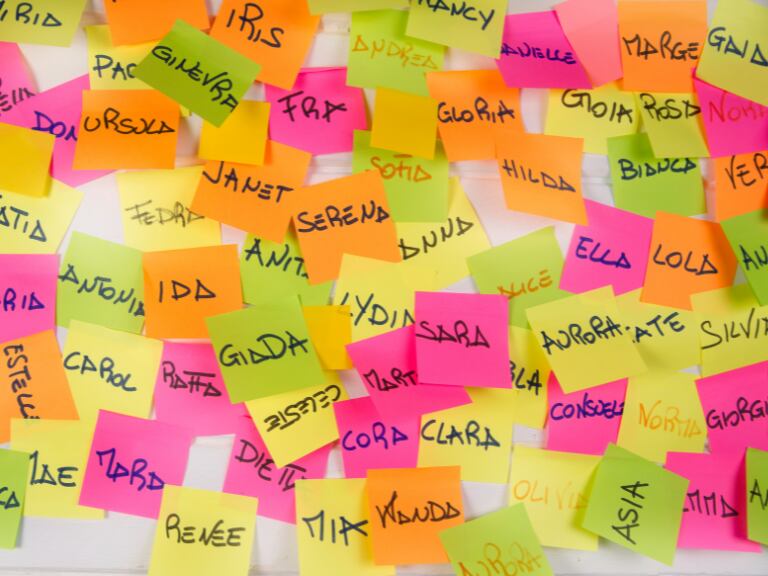 Nombres en la pared pegados en papeles de colores (Getty Images)