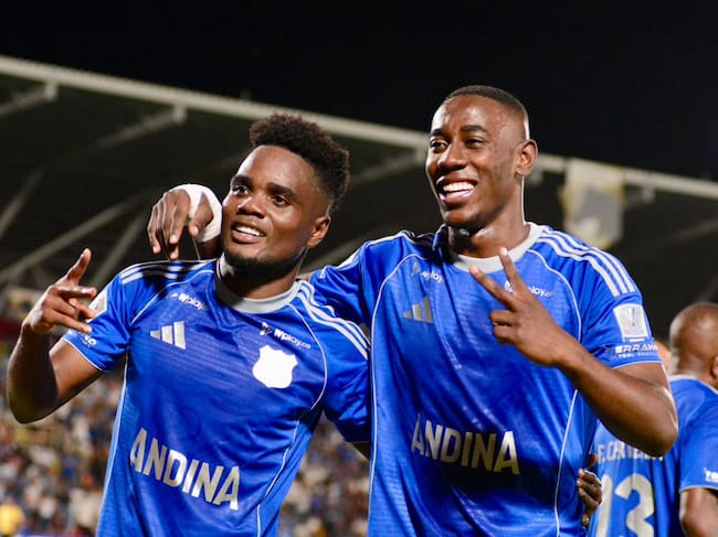 Andrey Estupiñán festeja su primer gol con la camiseta de Millonarios / Colprensa.