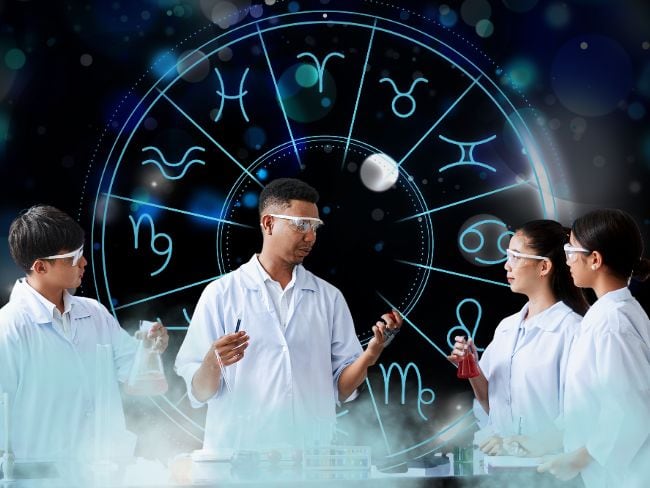 Imagen de referencia // signos del zodiaco // personas realizando un experimento