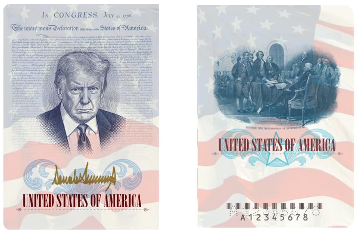 Estos pasaportes hacen parte de una edición limitada en conmemoración de los 250 años de la Declaración de Independencia que Estados Unidos celebra este año.
(Foto: Cortesía Departamento de Estado de Estados Unidos)