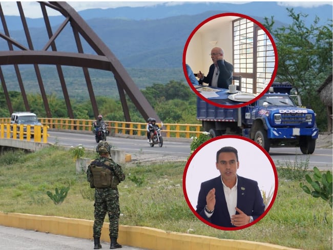 Soldado prestando seguridad en una carretera; Henry Gutiérrez, gobernador de Caldas (foto superior); Jorge Eduardo Rojas, alcalde de Manizales (foto inferior). Fotos: archivo.