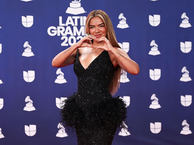 LAS VEGAS, NEVADA - NOVEMBER 13: EDITORIAL USE ONLY. Karol G attends the red carpet during the 26th Annual Latin GRAMMY Awards at MGM Grand Garden Arena on November 13, 2025 in Las Vegas, Nevada. (Photo by Omar Vega/FilmMagic)