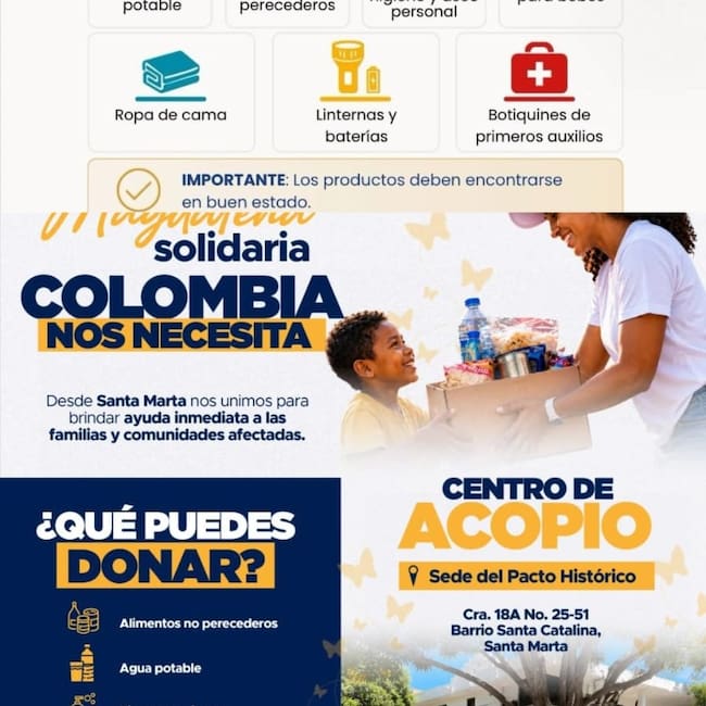 Santa Marta y el Magdalena sigue apoyando a los afectados por el terremoto en Colombia/ Cámara de Comercio- Pacto Histórico.