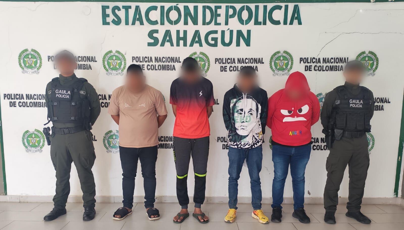 Cuatro presuntos capturados del Clan del Golfo en Córdoba. Foto: prensa Policía de Córdoba.