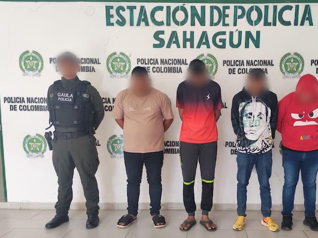 Cuatro presuntos capturados del Clan del Golfo en Córdoba. Foto: prensa Policía de Córdoba.