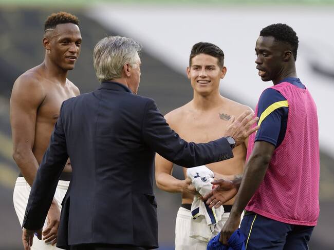 Yerry Mina, James Rodríguez y Dávinson Sánchez