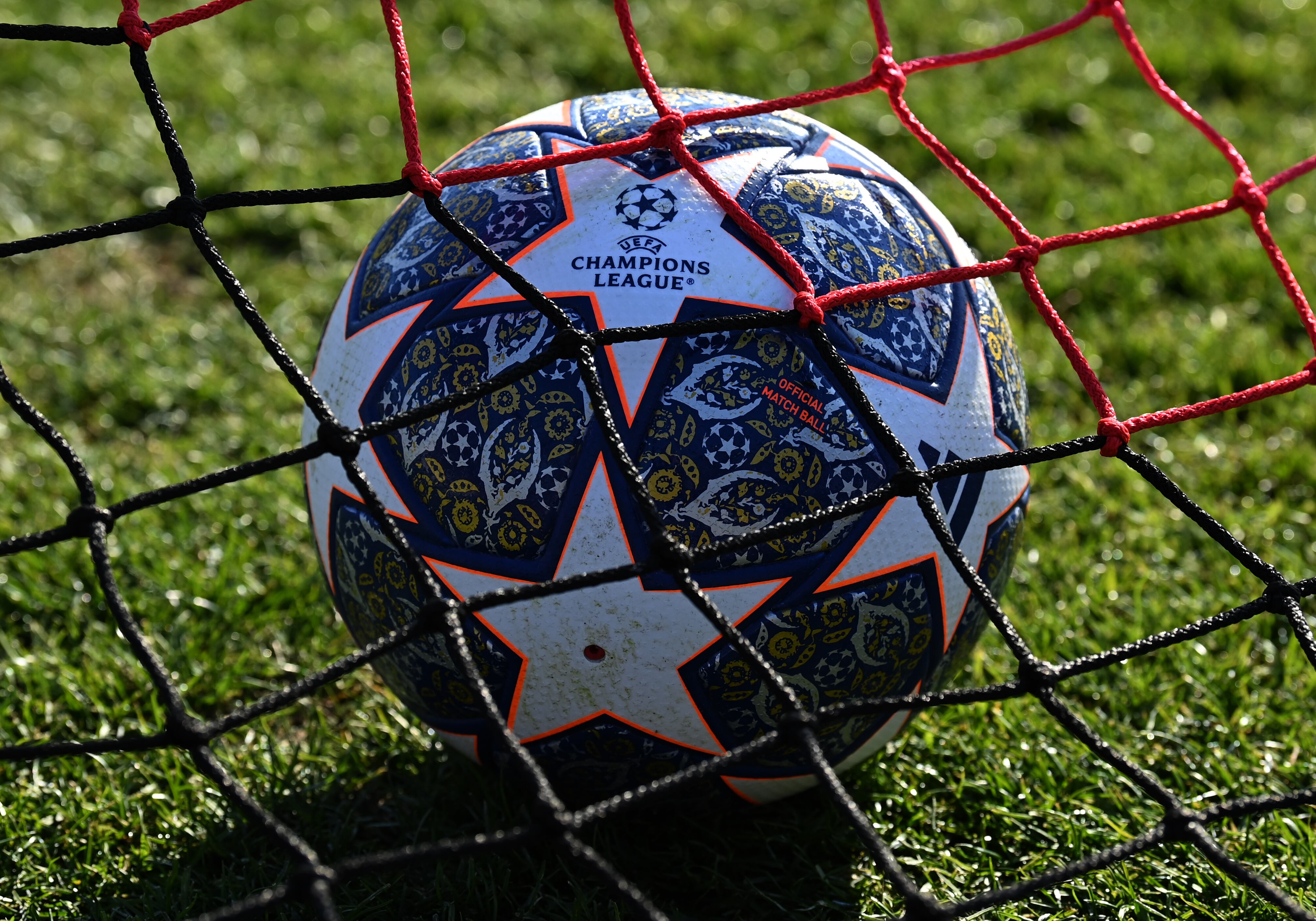 MILAN, ITALY - FEBRUARY 13: A close up of a Champions League ball during the AC Milan training session ahead of their UEFA Champions League round of 16 match against Tottenham Hotspur at Giuseppe Meazza Stadium on February 13, 2023 in Milan, Italy. (Photo by Claudio Villa/AC Milan via Getty Images)