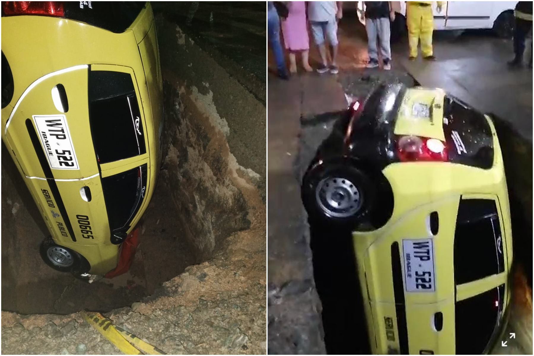 Taxi cayó a un hueco en Ibagué