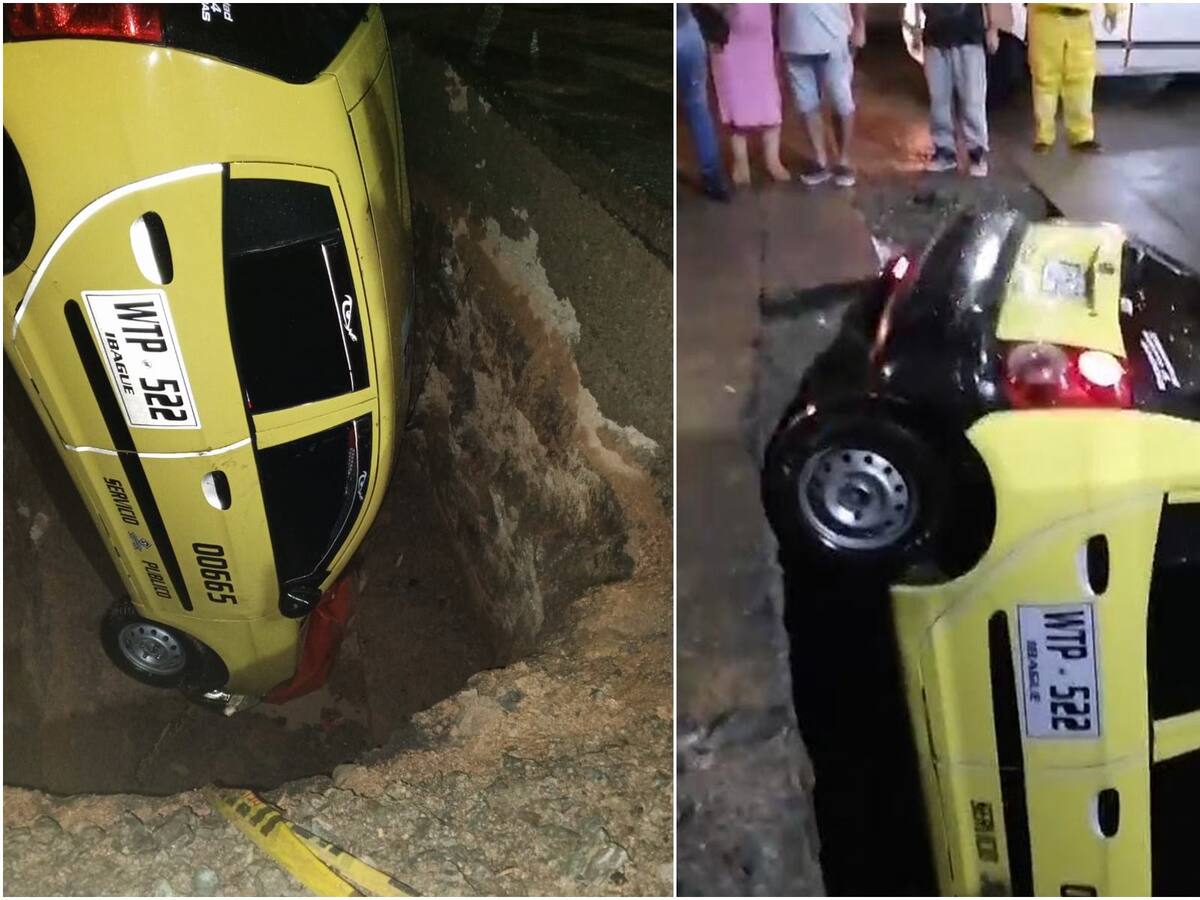 Taxi cayó a un enorme hueco en Ibagué